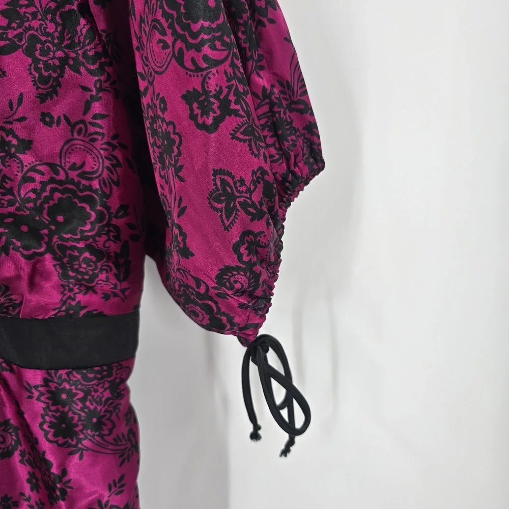 Torrid Blouse Womens Size 1‎ Black Pink Flowers Tunic Tie